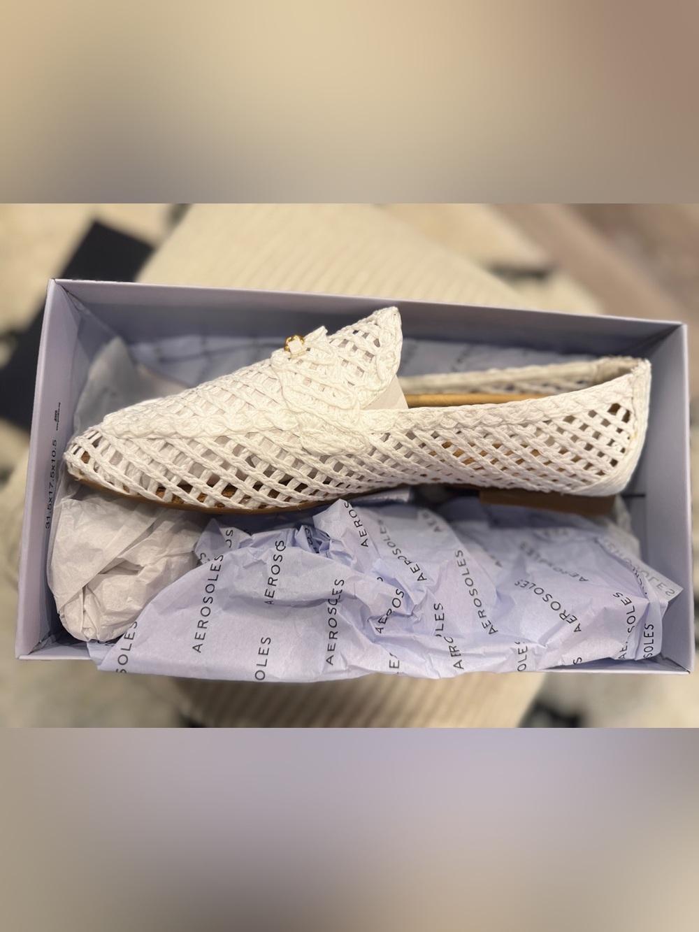 NWT Aerosoles White Hour Raffia Loafers Woven Flats Shoes Gold Buckle Size 12 - Picture 2 of 10